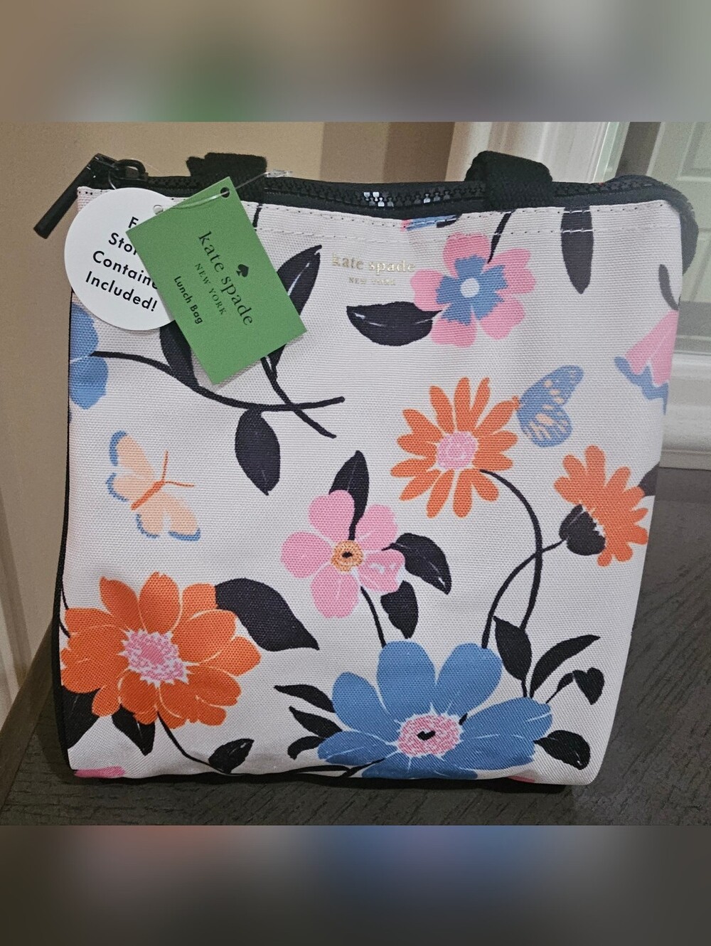 kate spade white floral tote with blue, orange & pink blooms Lunch Bag
